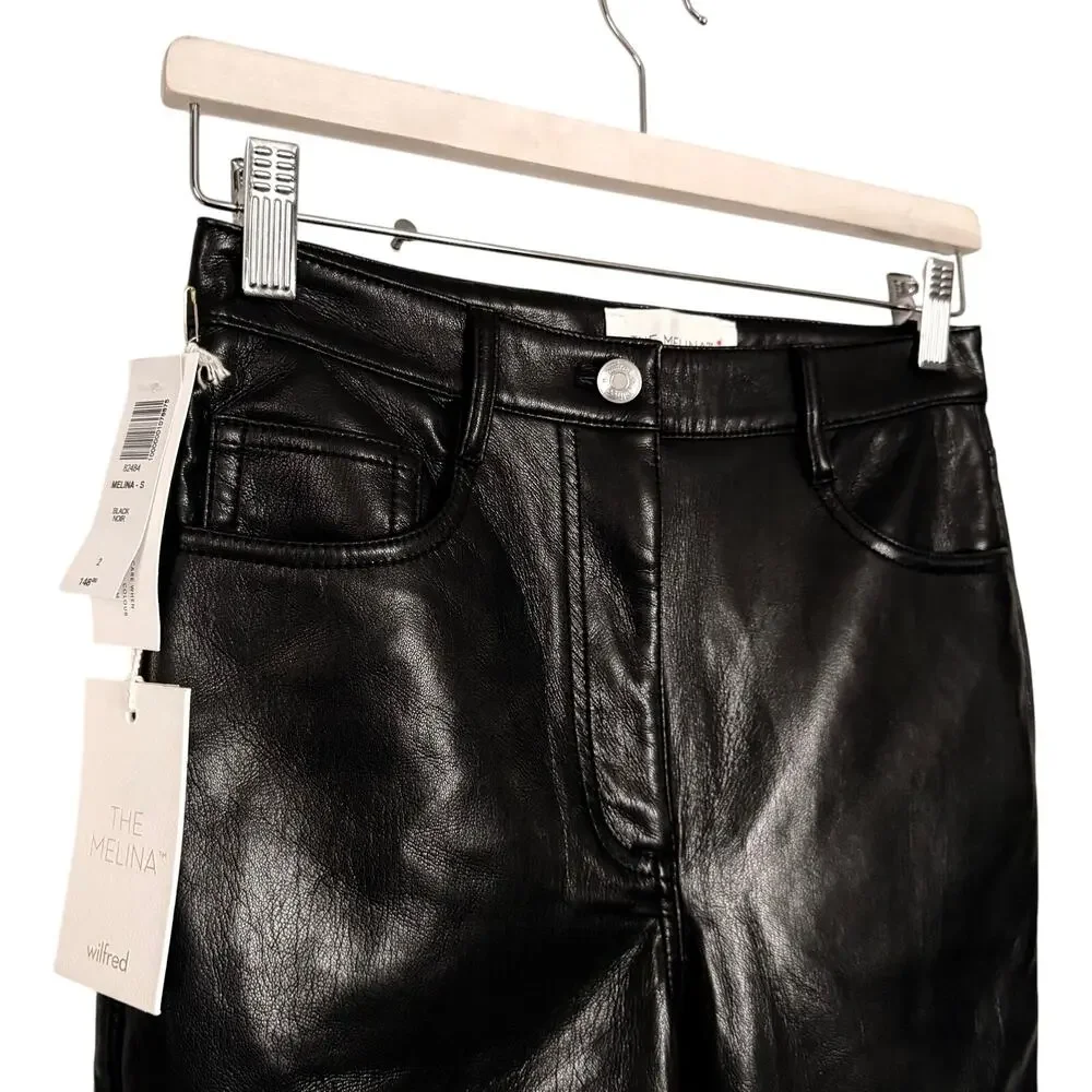 NWT Aritzia Wilfred The Melina Faux Leather Pants Vegan Black Size 2 - Picture 5 of 8
